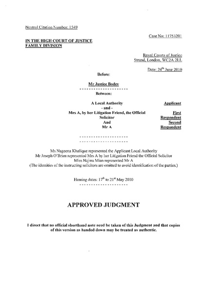 File:A Local Authority v Mrs A and Mr A (2010) EWHC 1549.pdf
