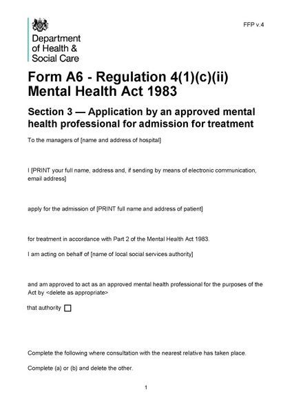 File:FFP Form A6 section 3 - application by an approved mental health professional for admission for treatment.pdf