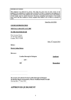 LB Islington v QR (2014) MHLO 80.pdf
