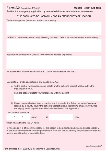 File:Form A9 section 4 - emergency application by nearest relative for admission for assessment.pdf