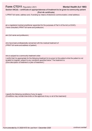 Form CTO11 section 64C(4) - certificate of appropriateness of treatment to be given to community patient (Part 4A certificate).pdf