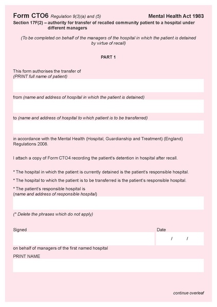 File:Form CTO6 section 17F(2) - authority for transfer of recalled community patient to a hospital under different managers.pdf